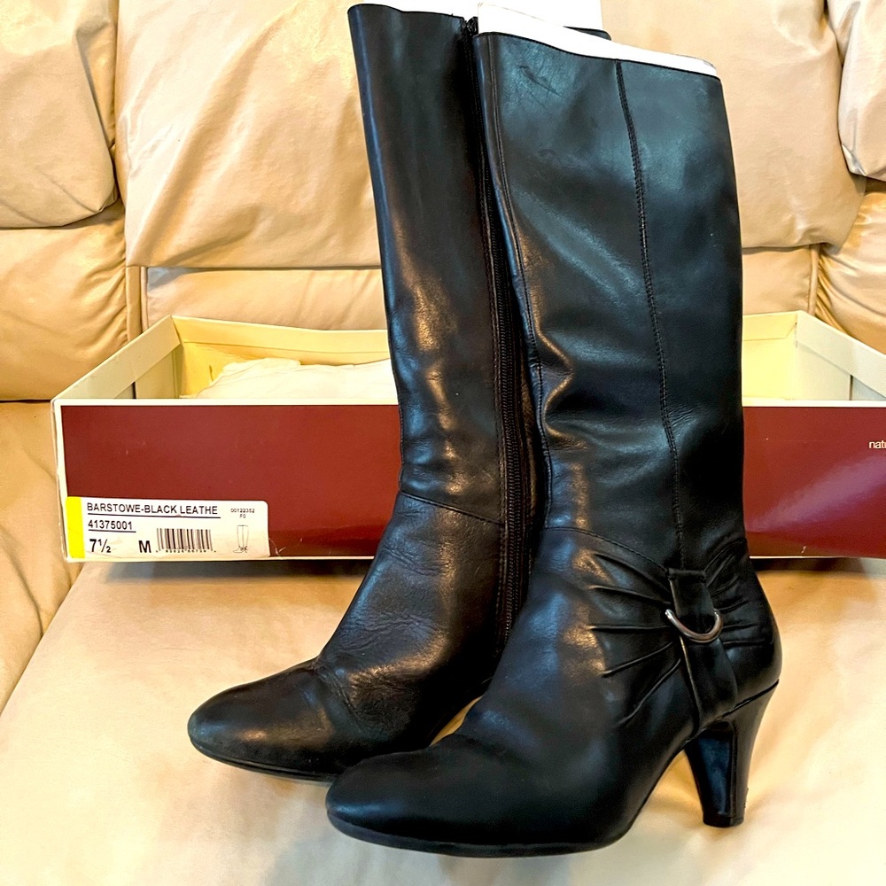 Women’s Naturalizer black boots, size 7.5 with 1/2 to 2 inch heel.